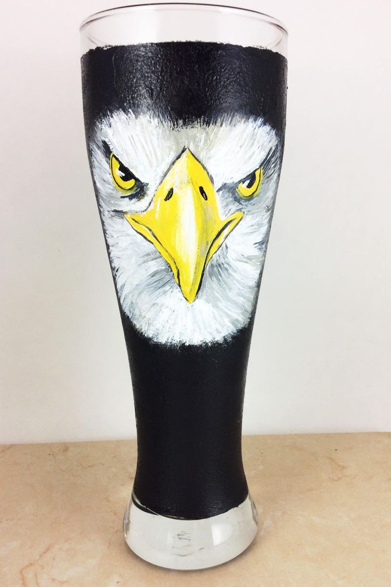 Hand Painted Large Pilsner Glass Eagle Beer Glasses 23oz