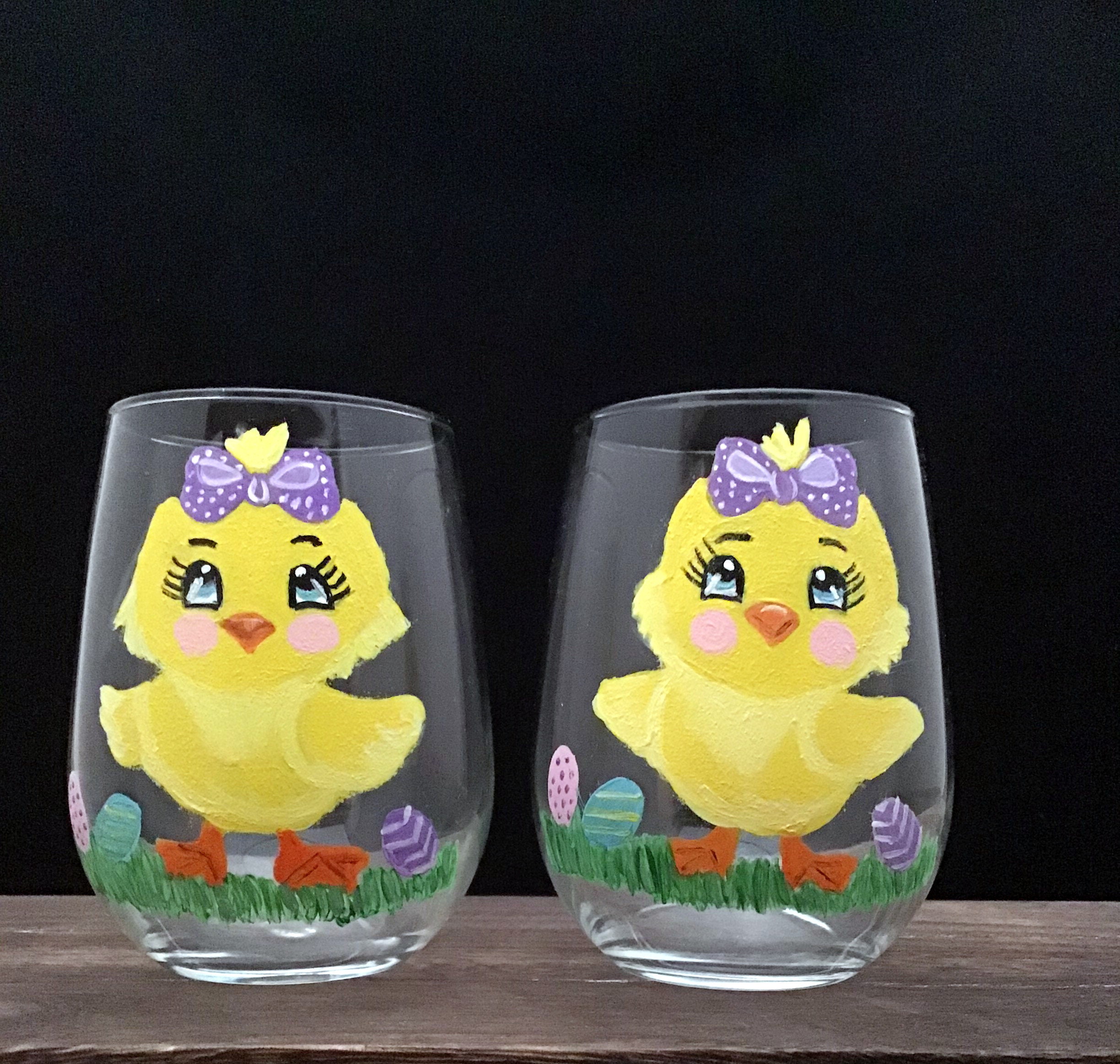 Stemless Easter Chicks Wine Glasses Easter Chick Drinking Etsy