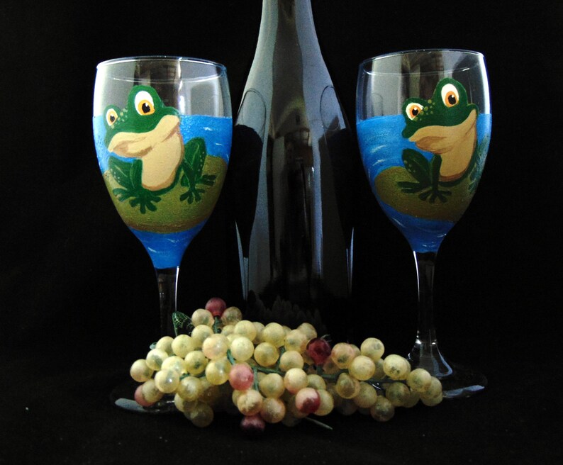 Frog Wine Glasses Hand Painted wine glasses 10.25oz. Etsy