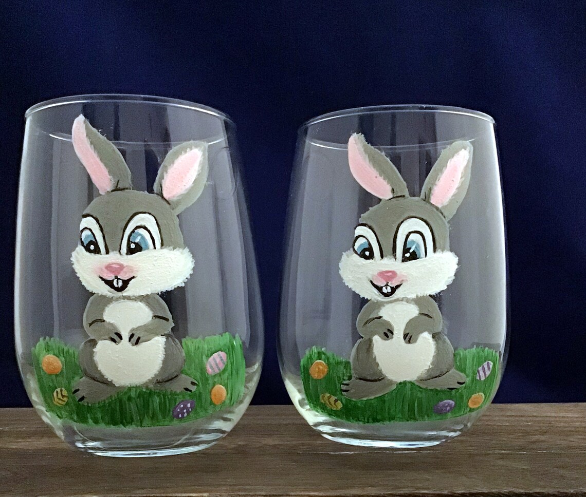 Stemless Bunny Wine Glasses Bunny Drinking Glasses Rabbit Etsy