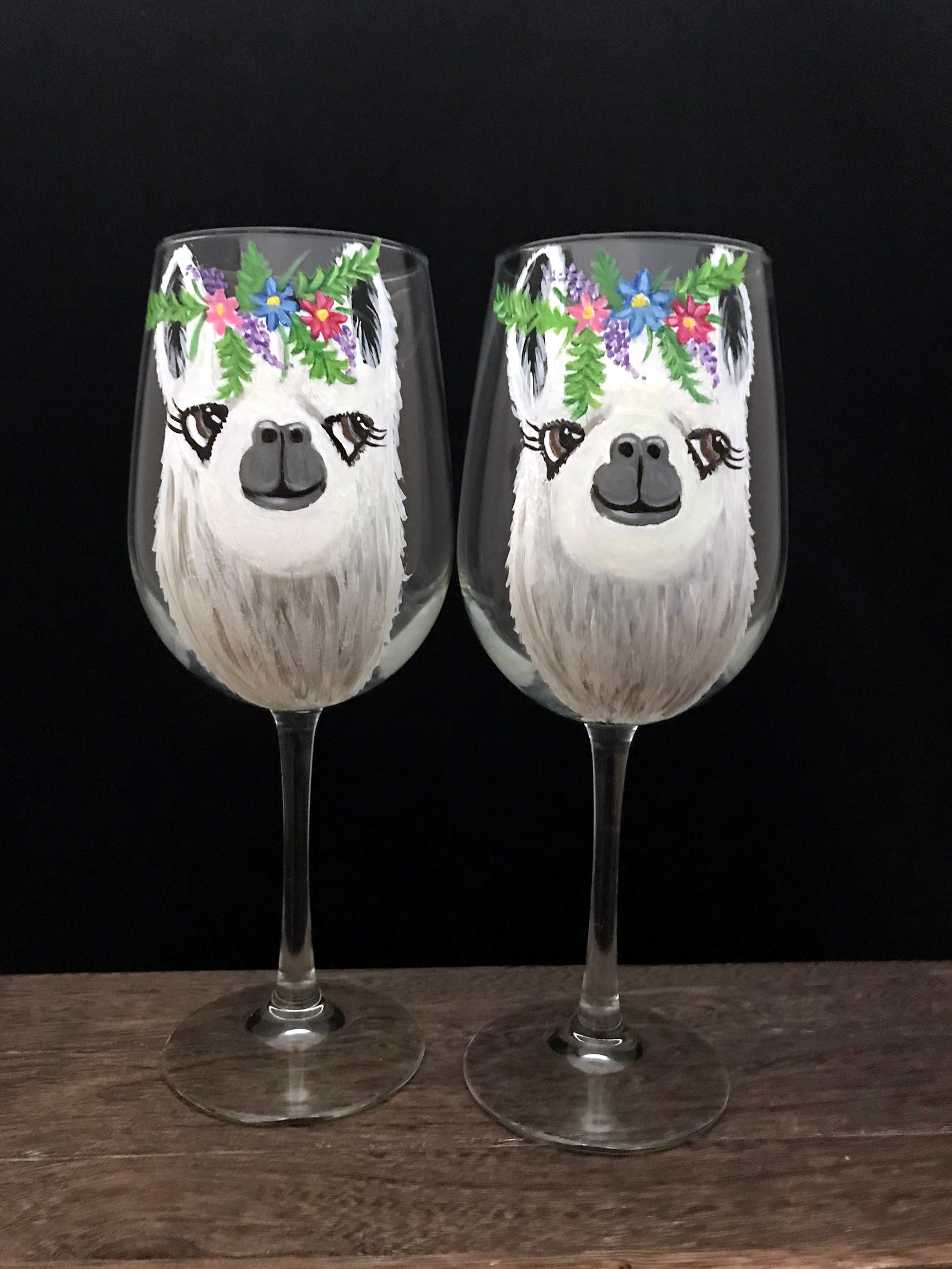 Llama Wine Glasses Large 18.5oz hand painted wine glass Etsy