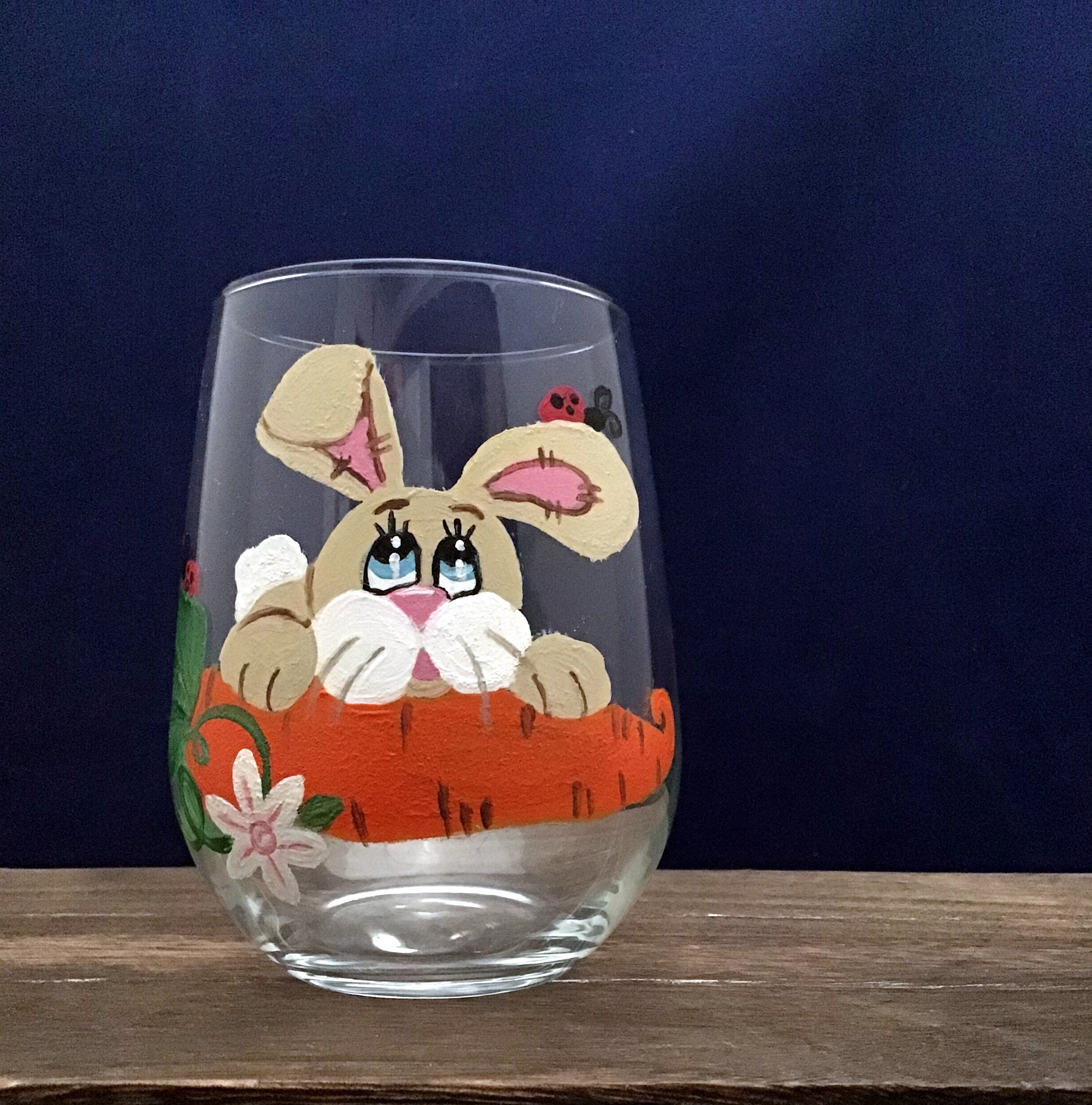 Easter Bunny Stemless Wine Glass Easter Bunny Easter Rabbit