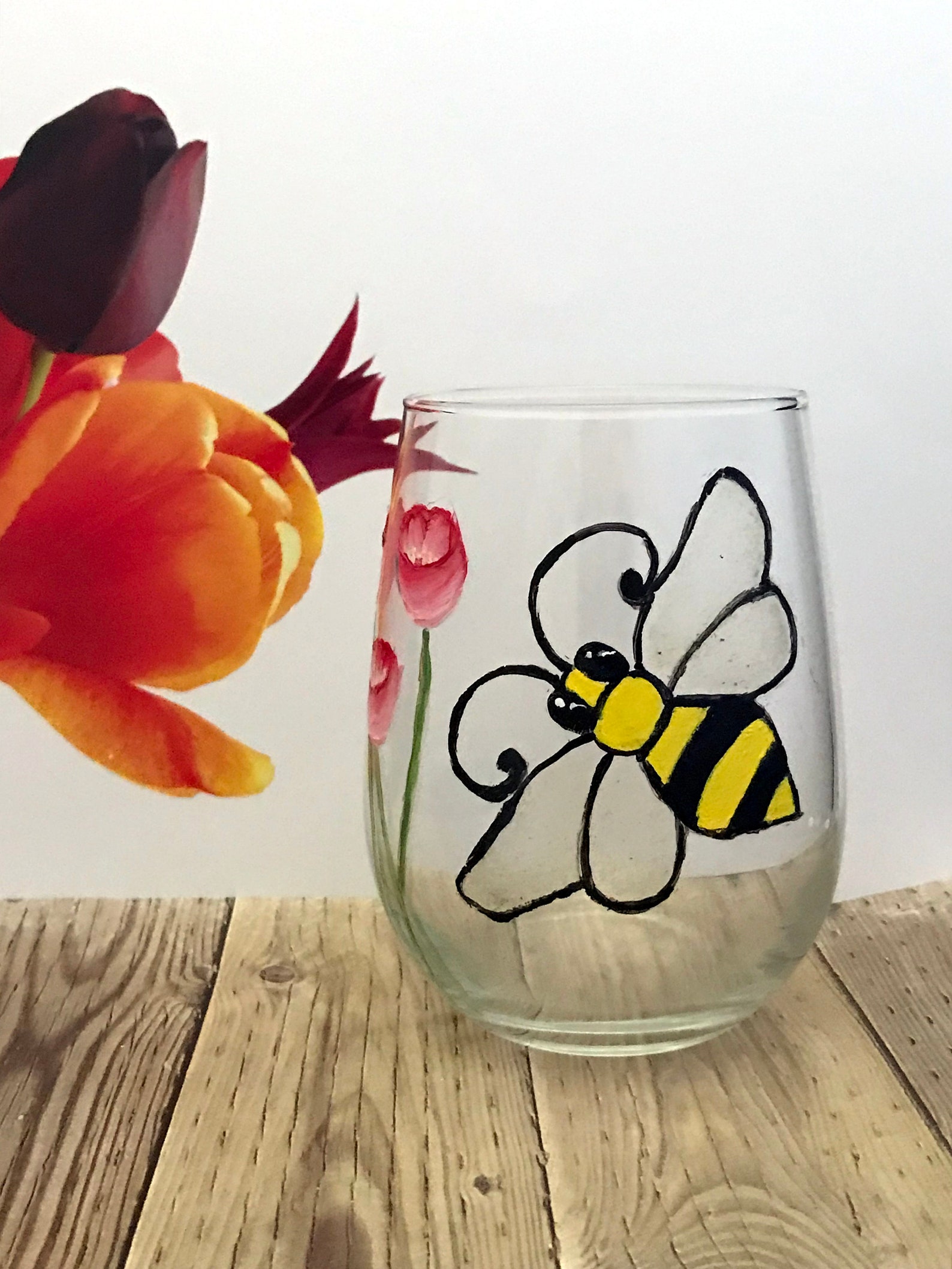 Bumblebee wine glass Hand Painted Bumble Bee wine glasses Etsy