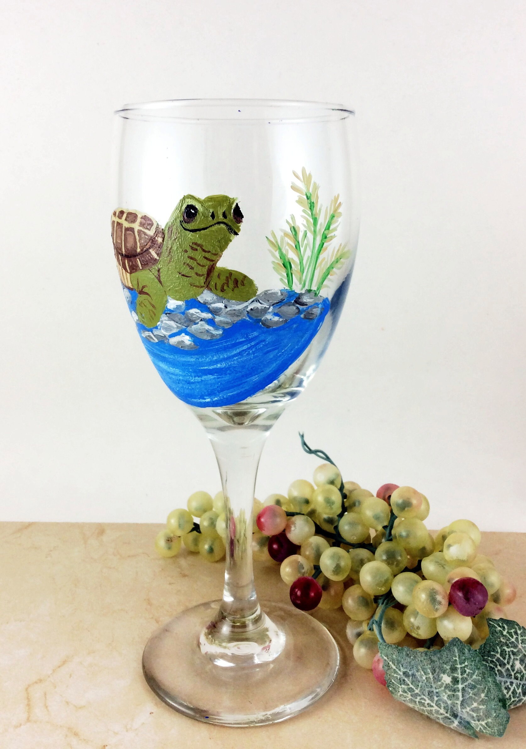 Hand Painted Wine Glasses Sea Turtle Wine Glass 10 25oz Wine