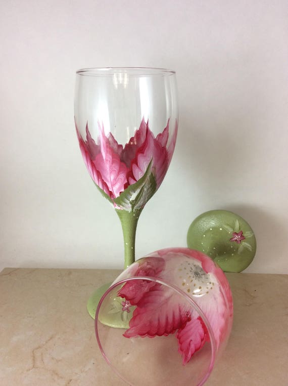 Flower Wine Glasses 10 25oz Hand Painted Wine Glasses Etsy