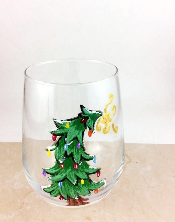 Stemless Christmas Tree Wine Glasses Christmas Drinking Etsy