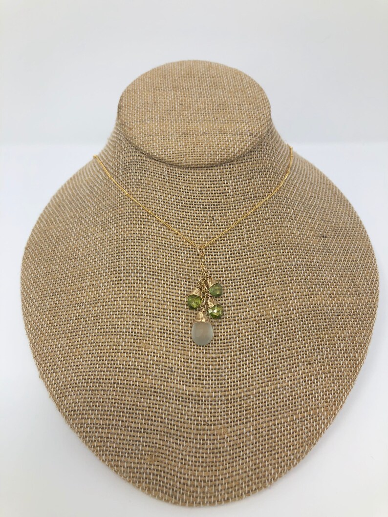 Peridot and Prehnite Gemstone Drop Necklace
