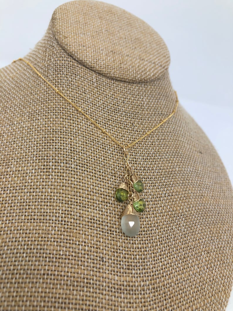 Peridot and Prehnite Gemstone Drop Necklace