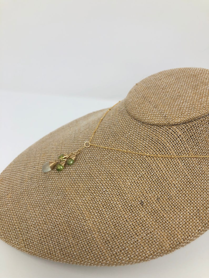 Peridot and Prehnite Gemstone Drop Necklace
