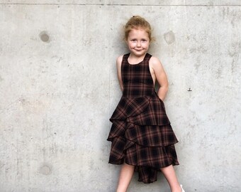 Girls Black Gingham Plaid Christmas and Birthday Party Dress