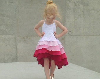 Girls Birthday Party & Flower Girl Flamenco Dress in Pink Ombré