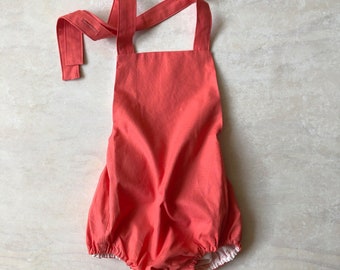 Baby Girls Strappy Romper in Coral