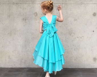 Girls Bow Back Flamenco Birthday Party Dress in Turquoise