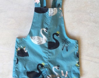 Baby Girls Blue Swan Cotton Overall Rompers