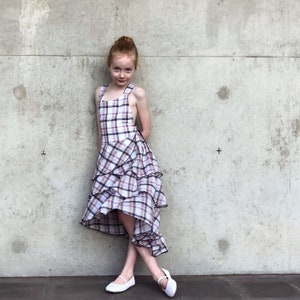 Girls White Gingham Plaid Christmas and Birthday Party Dress
