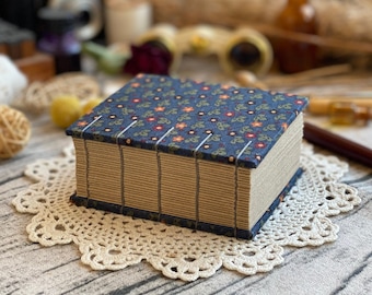 Floral Navy Hand-Bound Journal: Thick Kraft Paper Sketchbook