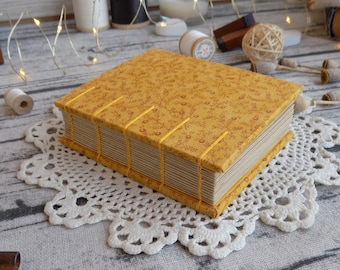 Small thick honeycomb journal, A7 Coptic bound blank book, vintage yellow cottagecore notebook, thick small book, kraft paper 300 page diary