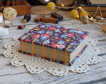 Thick journal 300 page, A7 handmade rustic journal, 1970s retro fabric, vintage lover, cute floral sketchbook, cottagecore kraft old journal