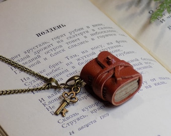 Miniature book necklace, tiny leather journal, cottagecore jewelry, jane austen charm, journal key pendant, boho readable book for women