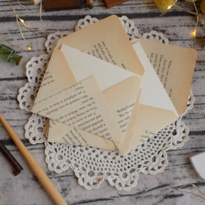 Handmade envelopes made from vintage book pages, 10 mini envelopes with blank cards, ephemera, junk journal, scrapbooking, paper crafting