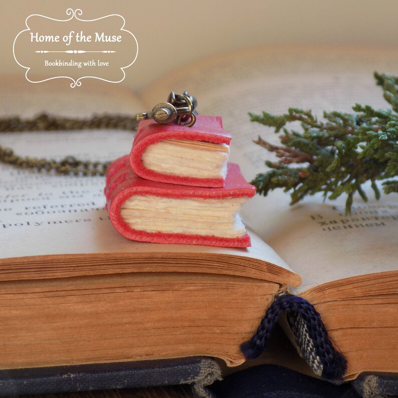 Miniature book charm jewelry Dark academia jewelry Book lovers teacher writer gift Cottagecore books Scarlet leather tiny book earrings
