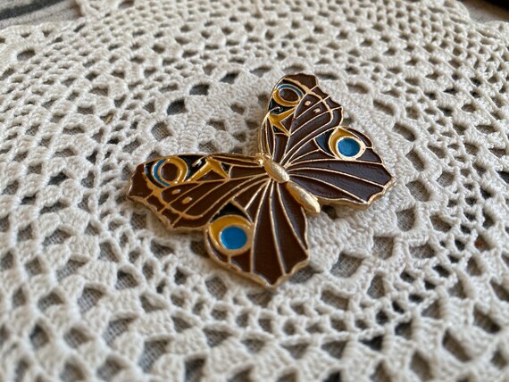 Big butterfly enamel pin, 2" vintage cute brooch,… - image 5