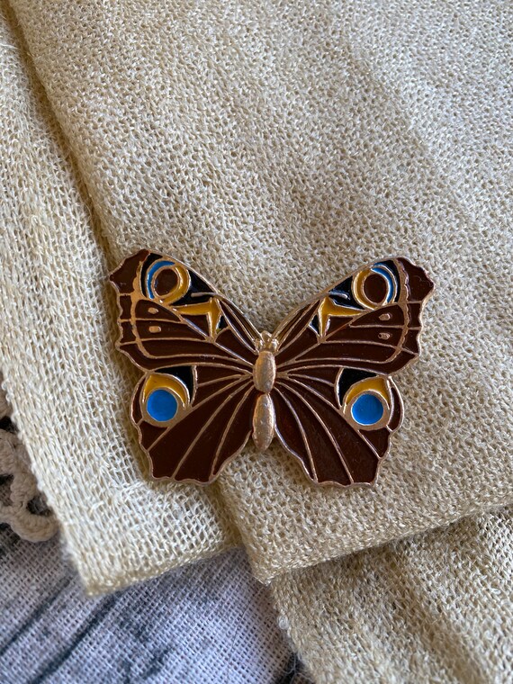 Big butterfly enamel pin, 2" vintage cute brooch,… - image 6
