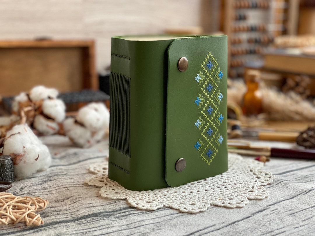 Green Leather Journal: Handmade Embroidered Travel Sketchbook - Etsy