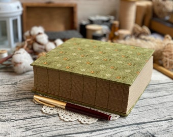 Handbound Kraft Paper Journal: Thick A5 Sketchbook, Botanical Fabric Cover