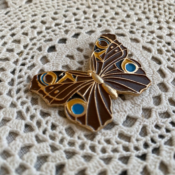 Big butterfly enamel pin, 2" vintage cute brooch,… - image 9