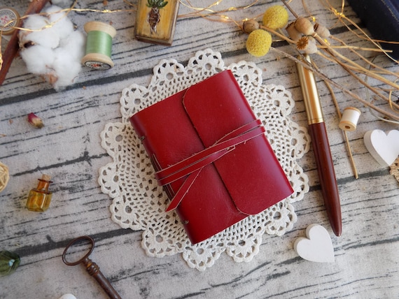 Red Leather Pocket Journal: Handbound A7 Travel Notebook