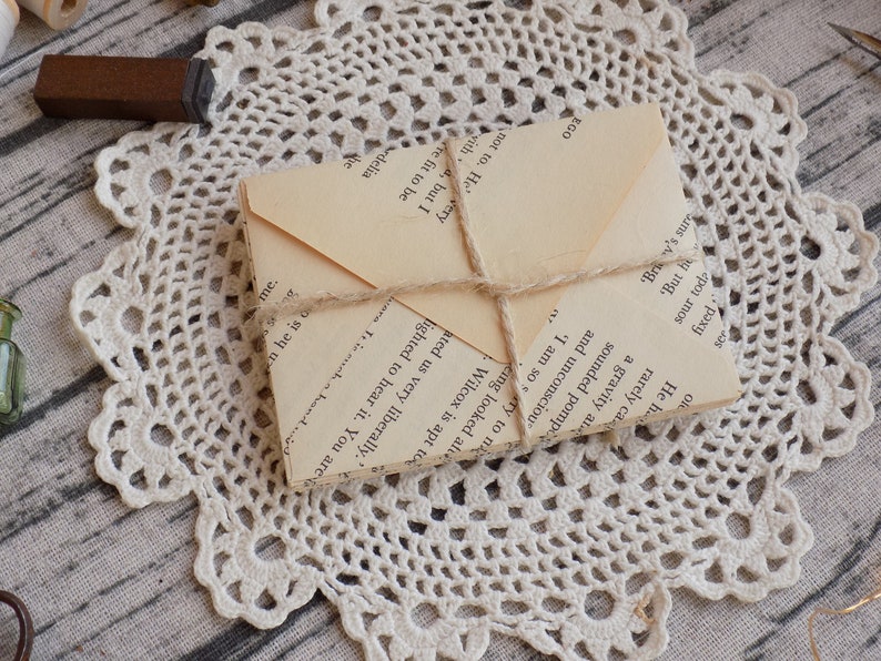 Handmade envelopes made from vintage book pages, 10 mini envelopes with blank cards, ephemera, junk journal, scrapbooking, paper crafting image 6