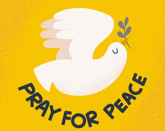 Pray for Peace Ukraine Art Print, Dove Illustration (Digital Download)