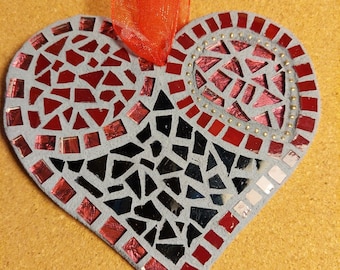 Mosaic heart, glass mosaics, mini mosaic tiles, vintage jewelry, wall hanging, decor