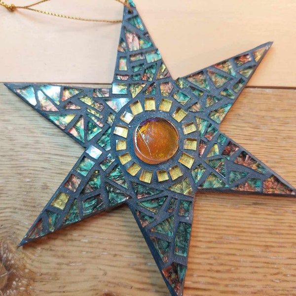 Mosaic star made with Van Gogh glass and glass tiles