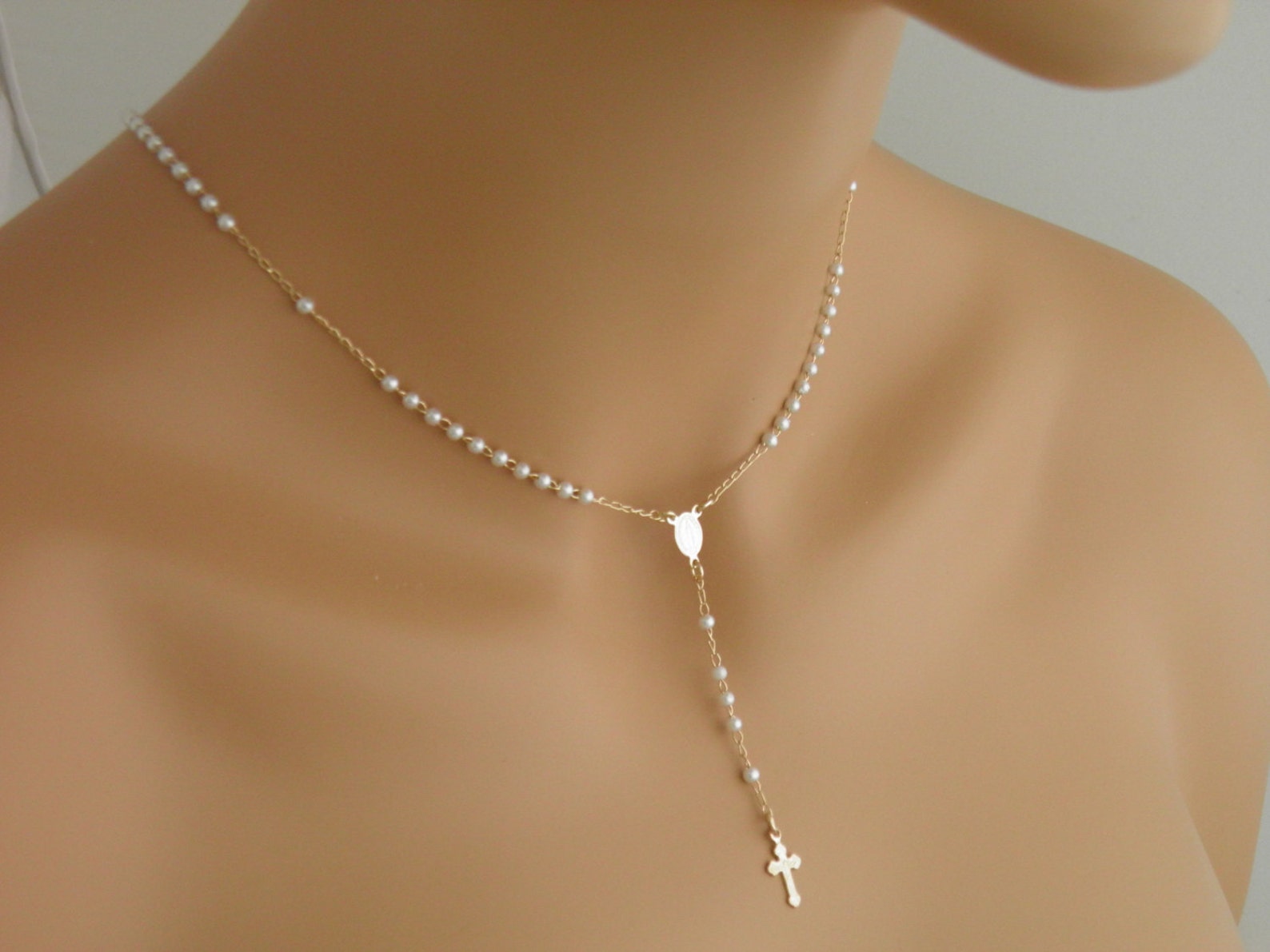 Rosary Necklace Rosary Cross Necklace Gold Rosary Catholic Etsy
