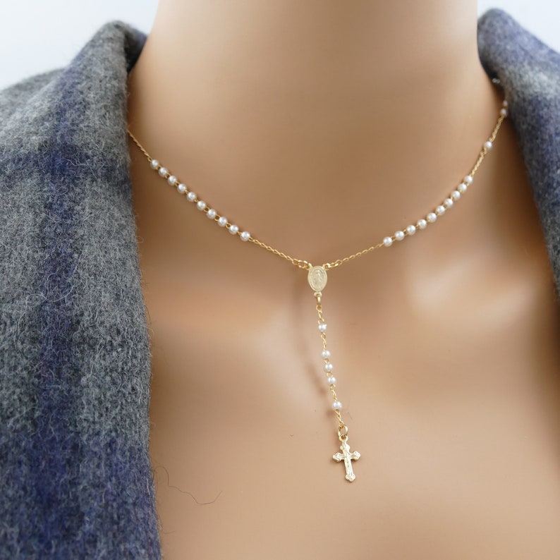 Rosary Necklace Rosary Cross Necklace Gold Rosary Catholic Rosary Pearl Rosary gold necklace gold rosary necklace necklace pearl necklace 