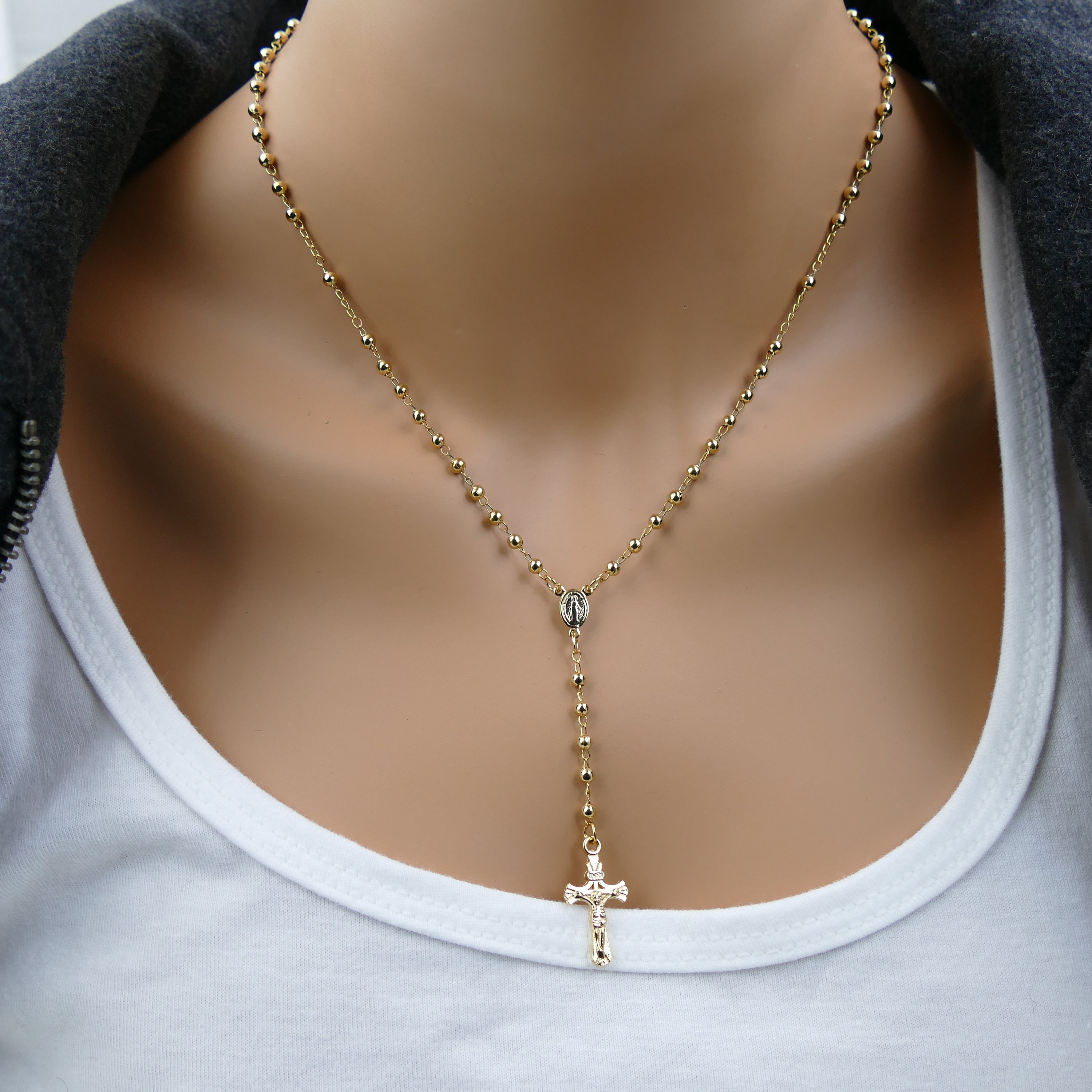 Rosary Necklace Rosary Cross Necklace Gold rosary catholic Etsy