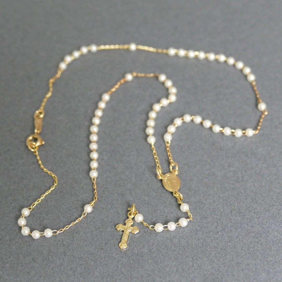 Rosary Necklace Rosary Cross Necklace Gold Rosary Catholic Etsy