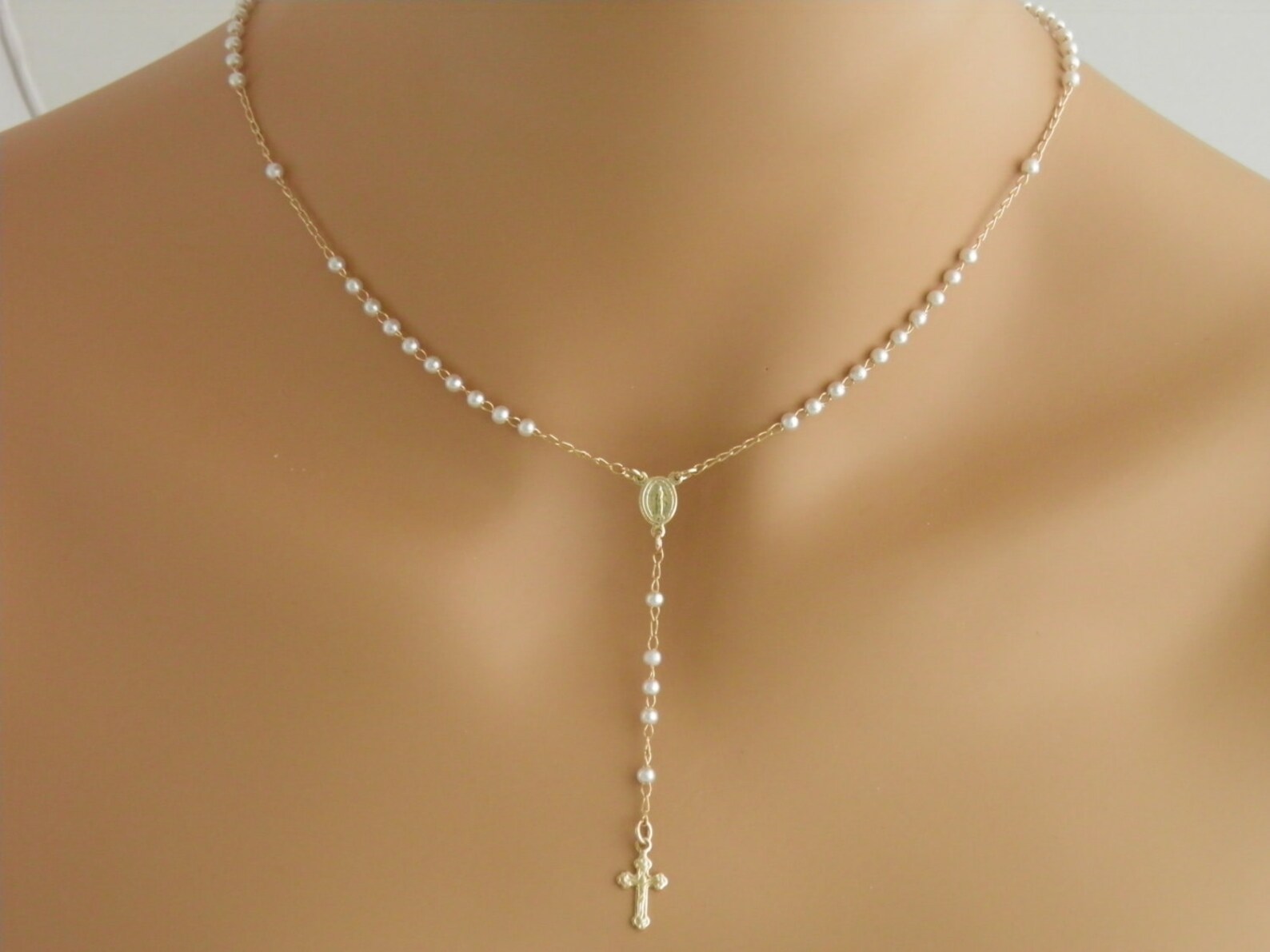 Rosary Necklace Rosary Cross Necklace Gold Rosary Catholic Etsy