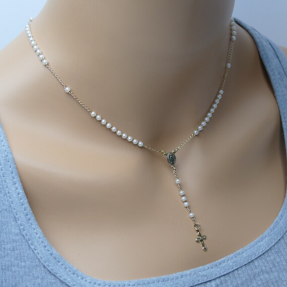 Rosary Necklace Rosary Cross Necklace Gold Rosary Catholic Etsy