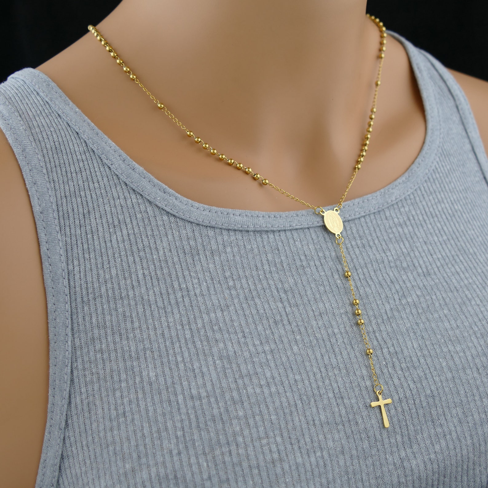 Rosary Necklace Rosary Cross Necklace Gold rosary catholic Etsy