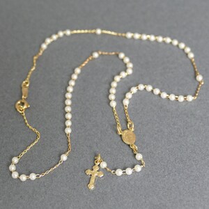 Rosary Necklace with Gold Chain and Elegant Pearl Beads Gold And Pearl Rosary necklace Handmade Religious Jewelry Wedding First Communion