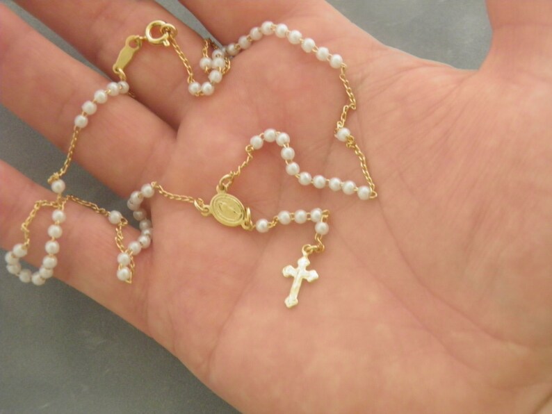Rosary Necklace Rosary Cross Necklace Gold Rosary Catholic Etsy