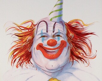 HAPPY CLOWN, Wall Art, Clown Art, Happy Birthday, Art Print, Circus Art, Clown Poster, Clown Decor, Vintage Clown, W. Harold Hancock