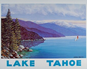 TRAVEL POSTER, Lake Tahoe Art, Poster, Wall Art, Lake Tahoe, Lake Tahoe Poster, Beach Decor, Lake Tahoe Print, Art Print, Lake House Decor