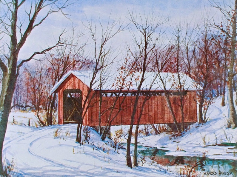 COVERED BRIDGES Art Prints Wall Art Winter Landscape Etsy