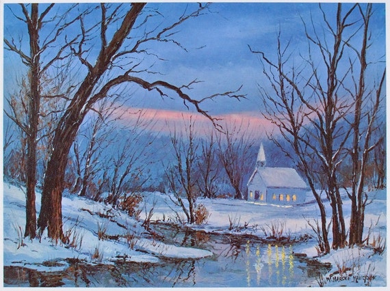 Winter Landscape Art Prints Country Church Landscape Art Etsy