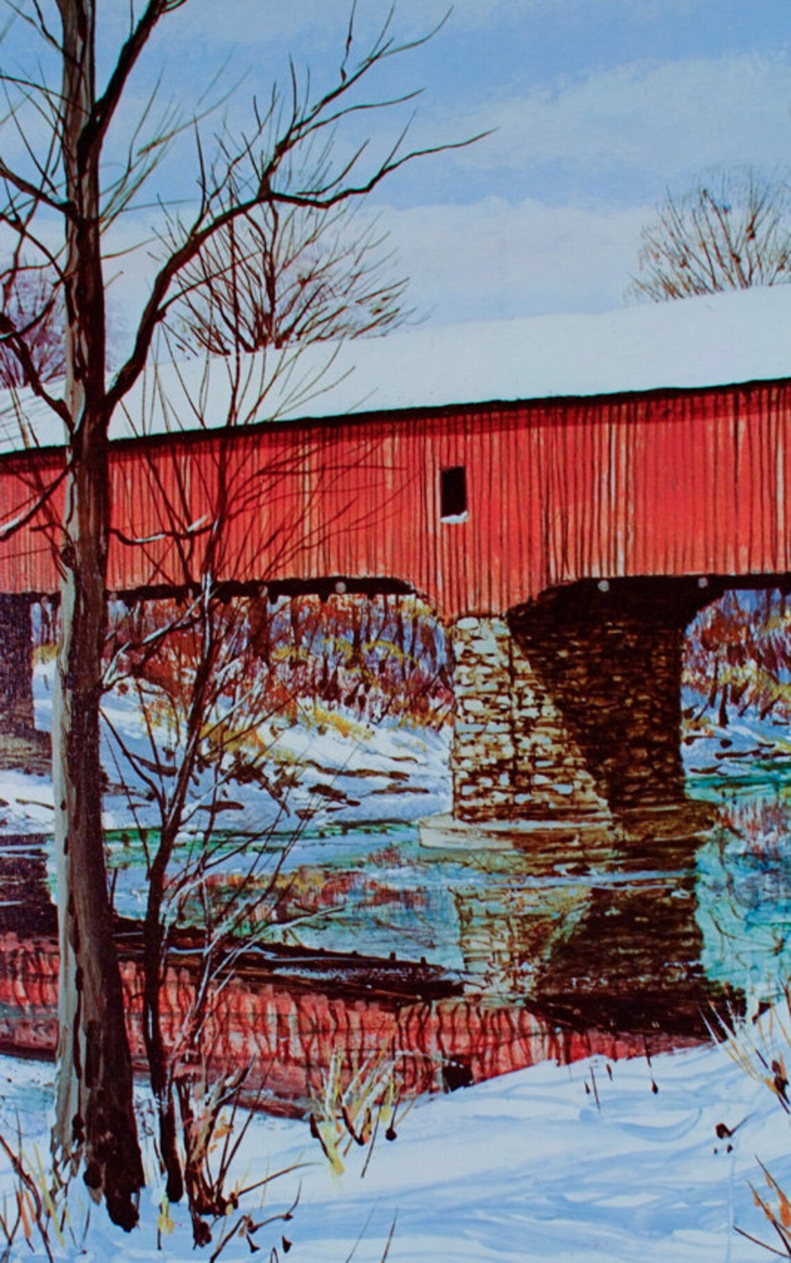 COVERED BRIDGE ART Print Snow Landscape Landscape Art - Etsy India