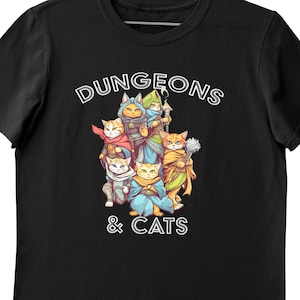 Dungeons & Cats T Shirt, DND Cat tshirt Dungeons and Dragons T-Shirt Featuring Cat Characters D and D Shirt for Cat Lover